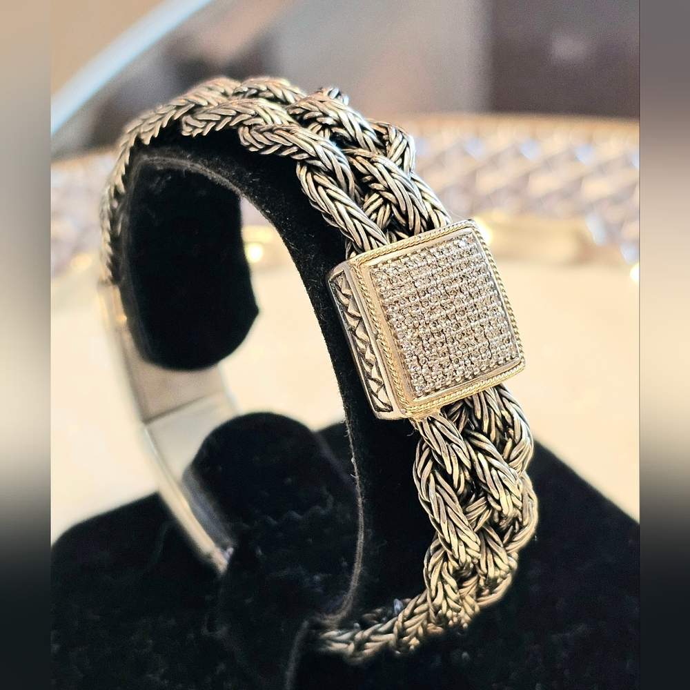 Effy Sterling Silver And 18k Gold Diamond Braided Bracelet - Picture 2 of 5